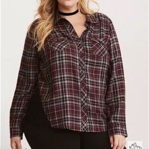 ✨torrid multicolor plaid lace inset button down camp shirt✨